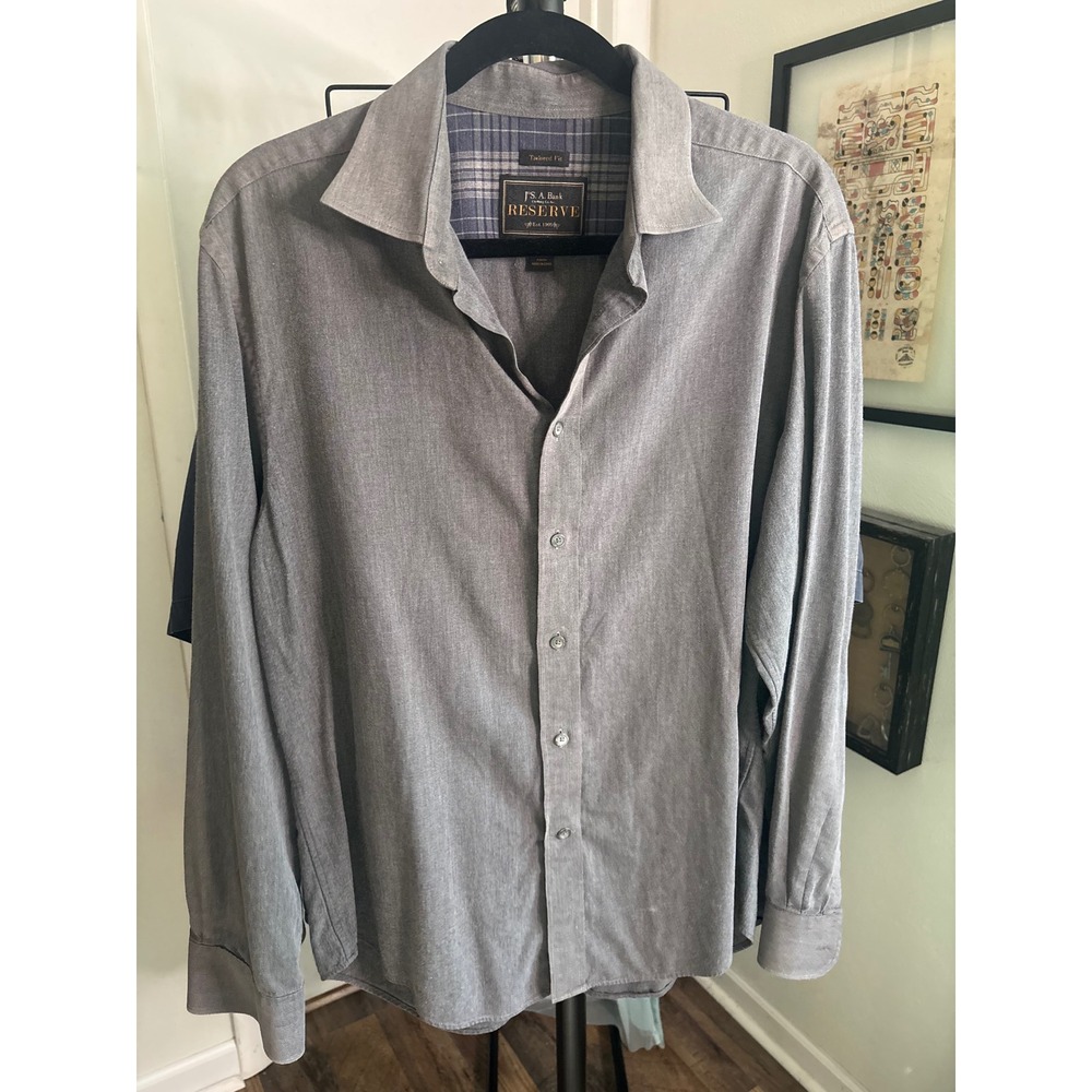 Jos. A. Bank Reserve Mens Large Tailored Fit Cotton Cashmere Grey Button Down